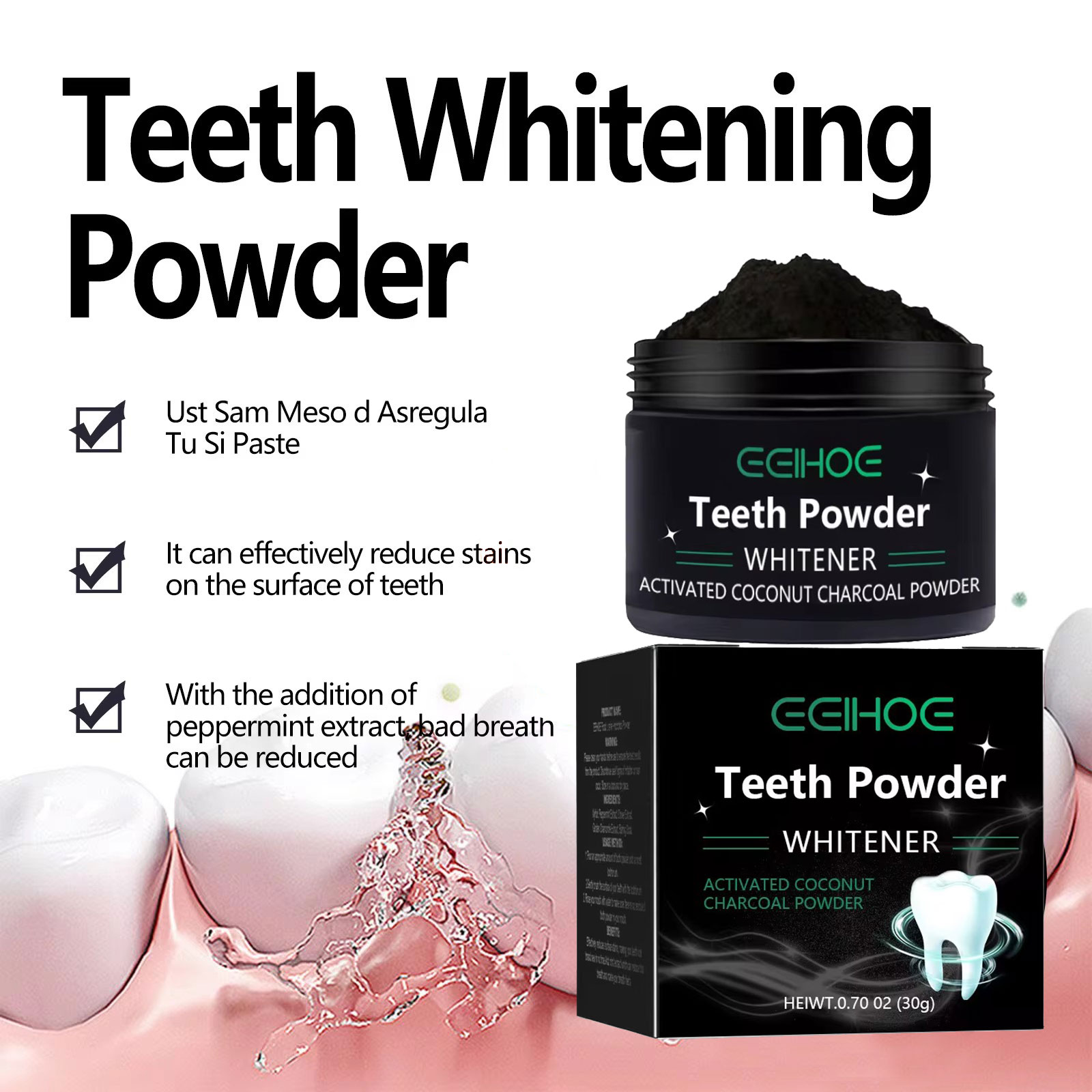 EELHOE-polvo de carbón para pr - Teeth Whitening Charcoal Powder reseña y precio